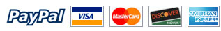 PayPal, Visa, MasterCard, Discover, and American Express